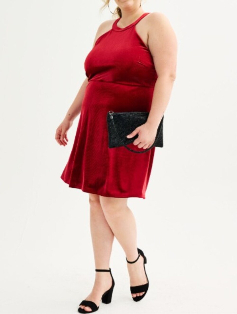 Live To Be Spoiled Juniors Chic Velvet Halter Skater Dress Deep Red SZ XXL